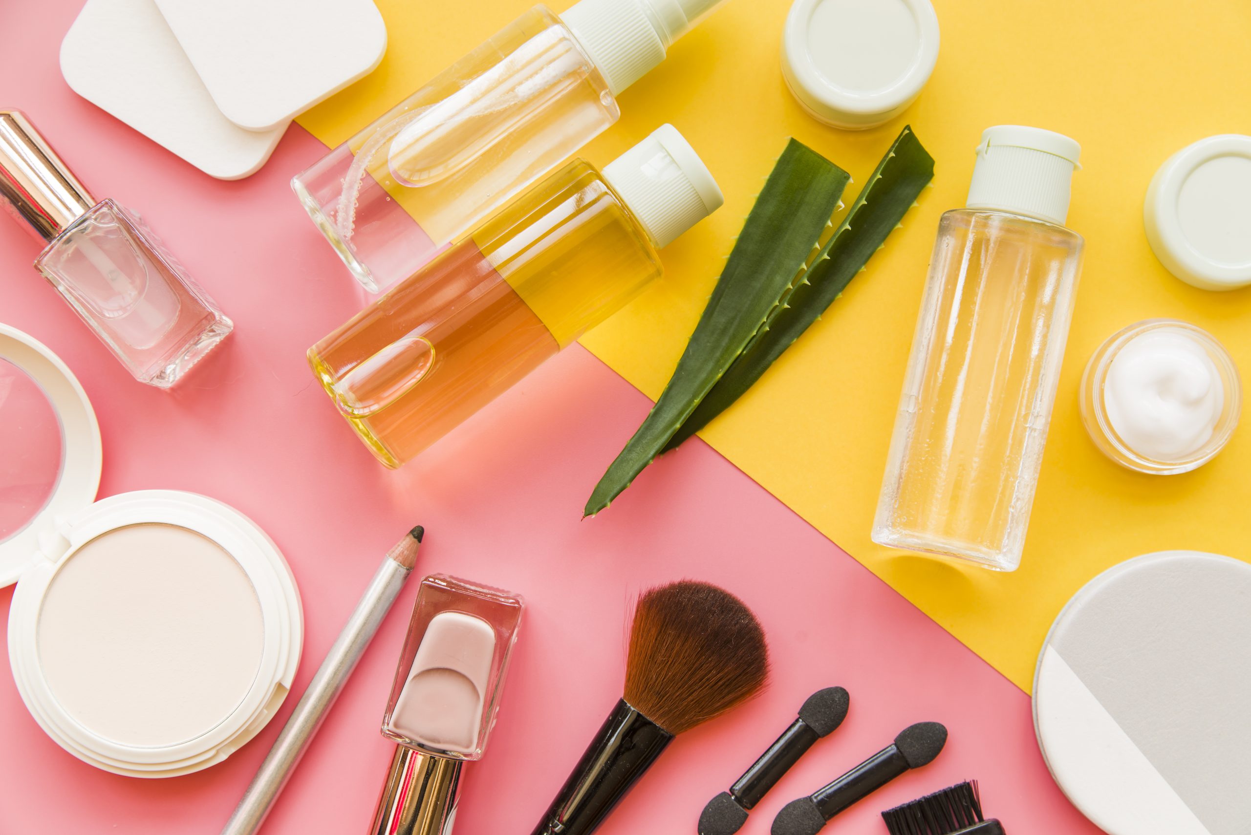 overhead-view-cosmetics-makeup-natural-organic-products-dual-backdrop